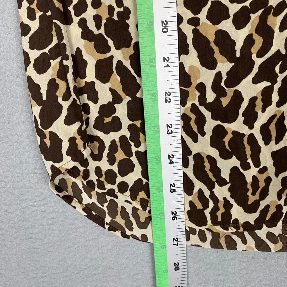 Banana Republic Leopard Print V-Neck Button Front Blouse Womens Medium Brown